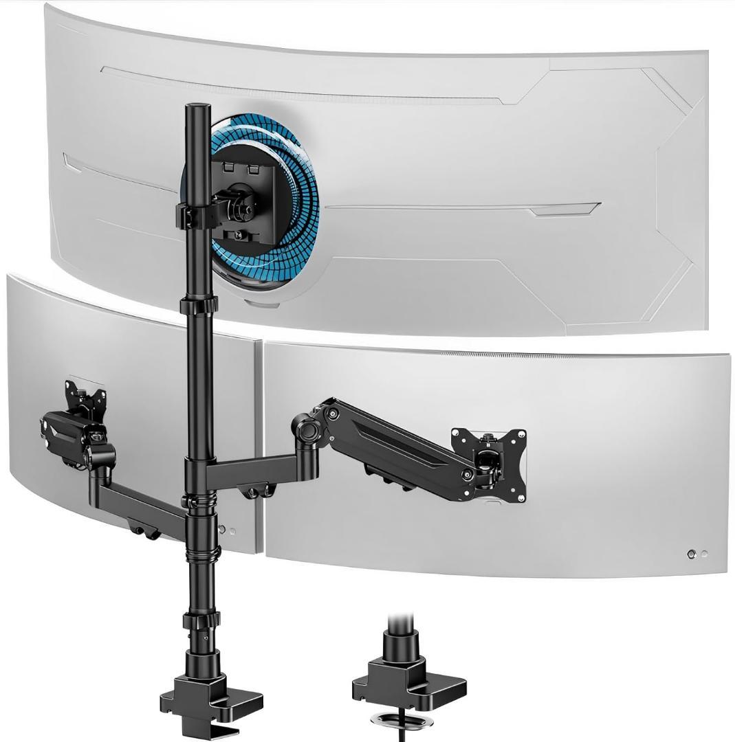 大型49インチ対応 3画面 PCモニターアーム 耐荷重20kg ロングポール