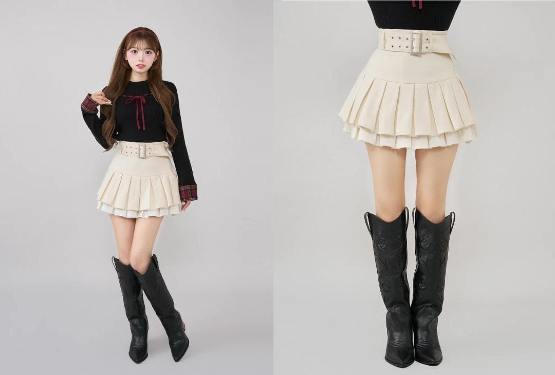 ダーリッチ darich ダブルプリーツミニスカート IVO アイボリー S