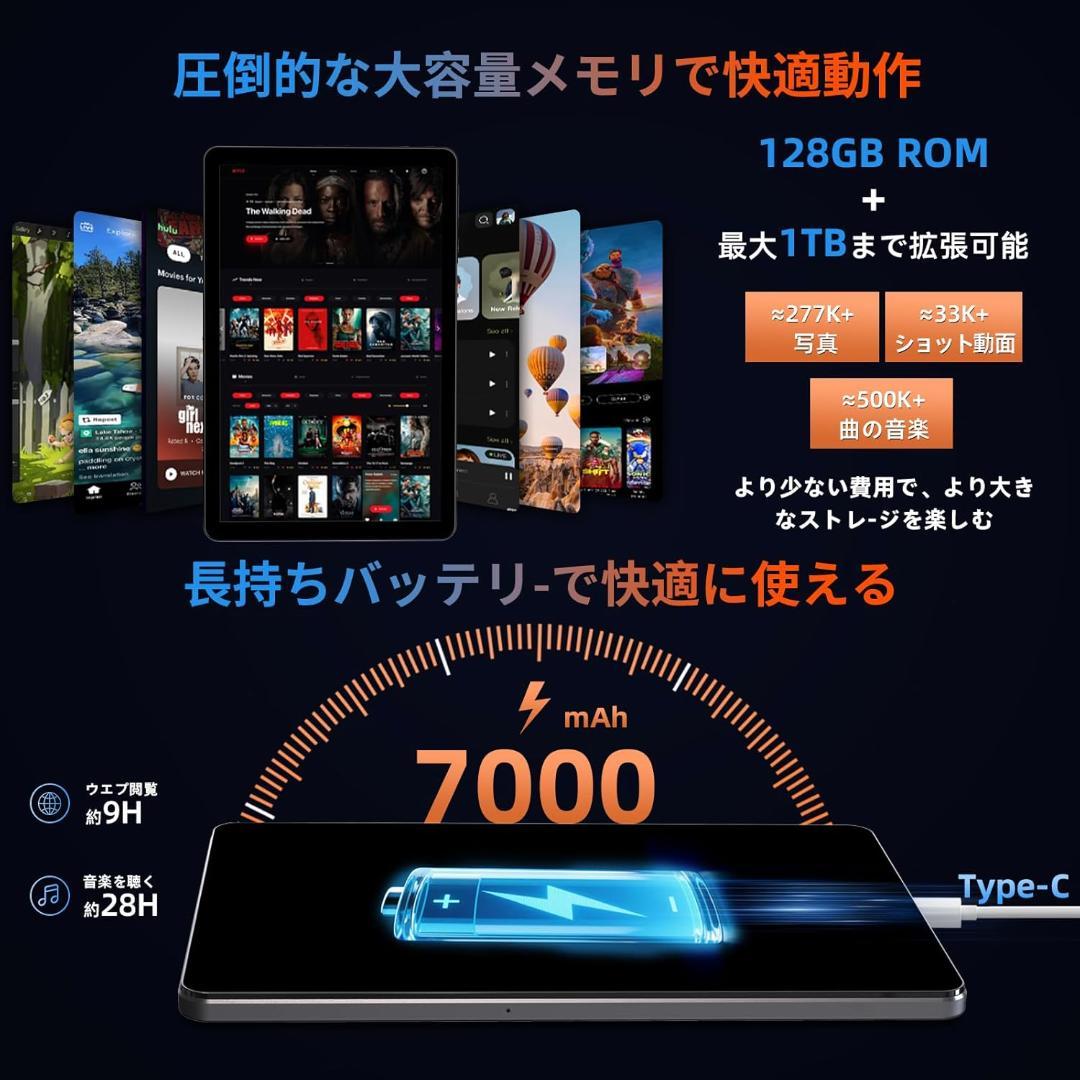 Android15 タブレット 11インチ 強化ガラス2枚シール＆ケースセット