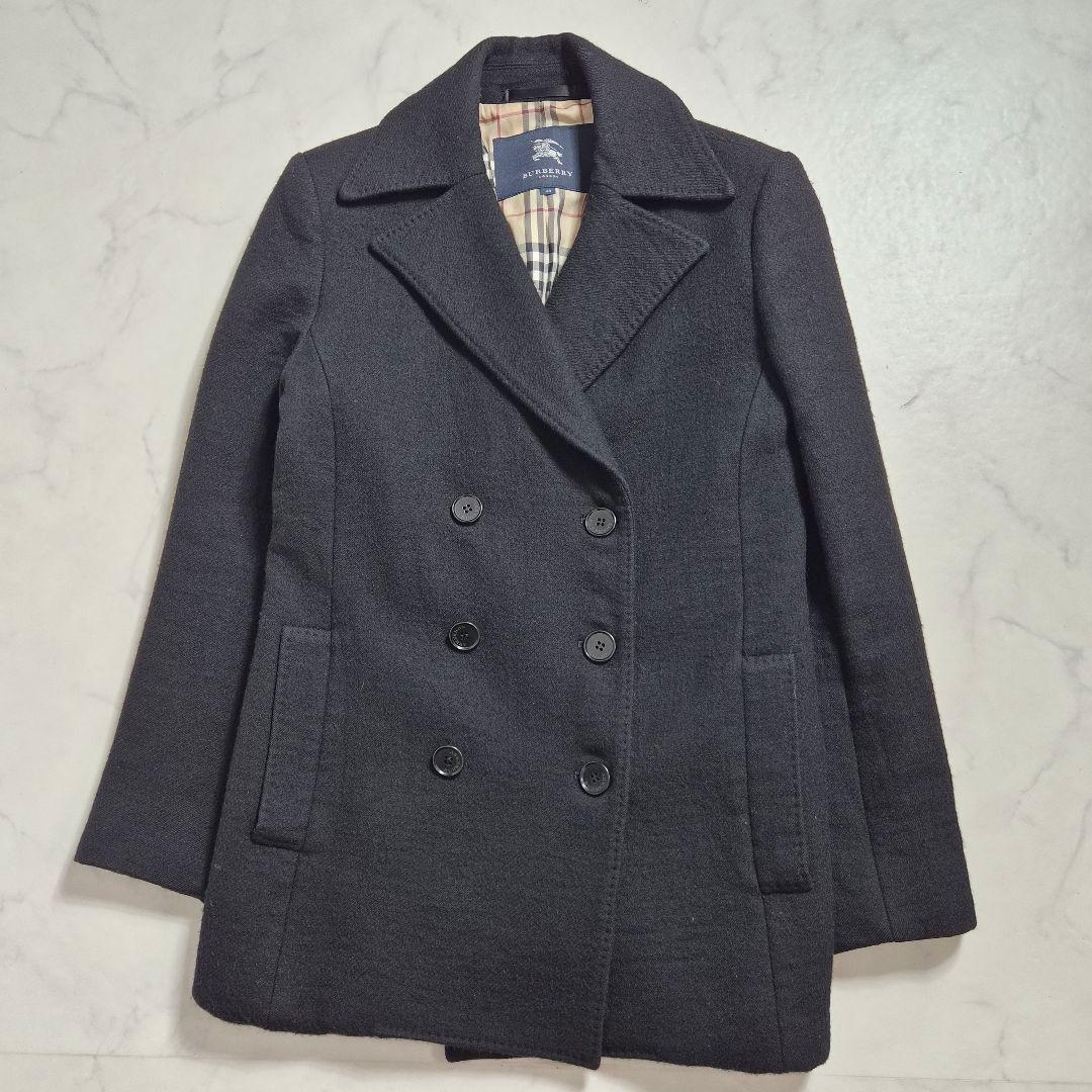 【美品】バーバリーロンドン ピーコート ウール ノバチェック ブラック L