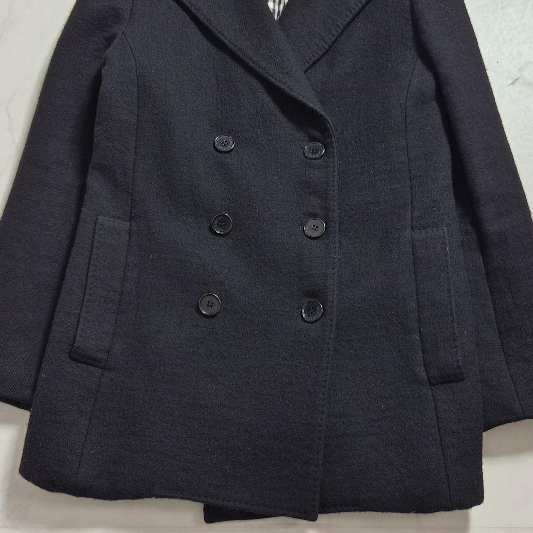 【美品】バーバリーロンドン ピーコート ウール ノバチェック ブラック L