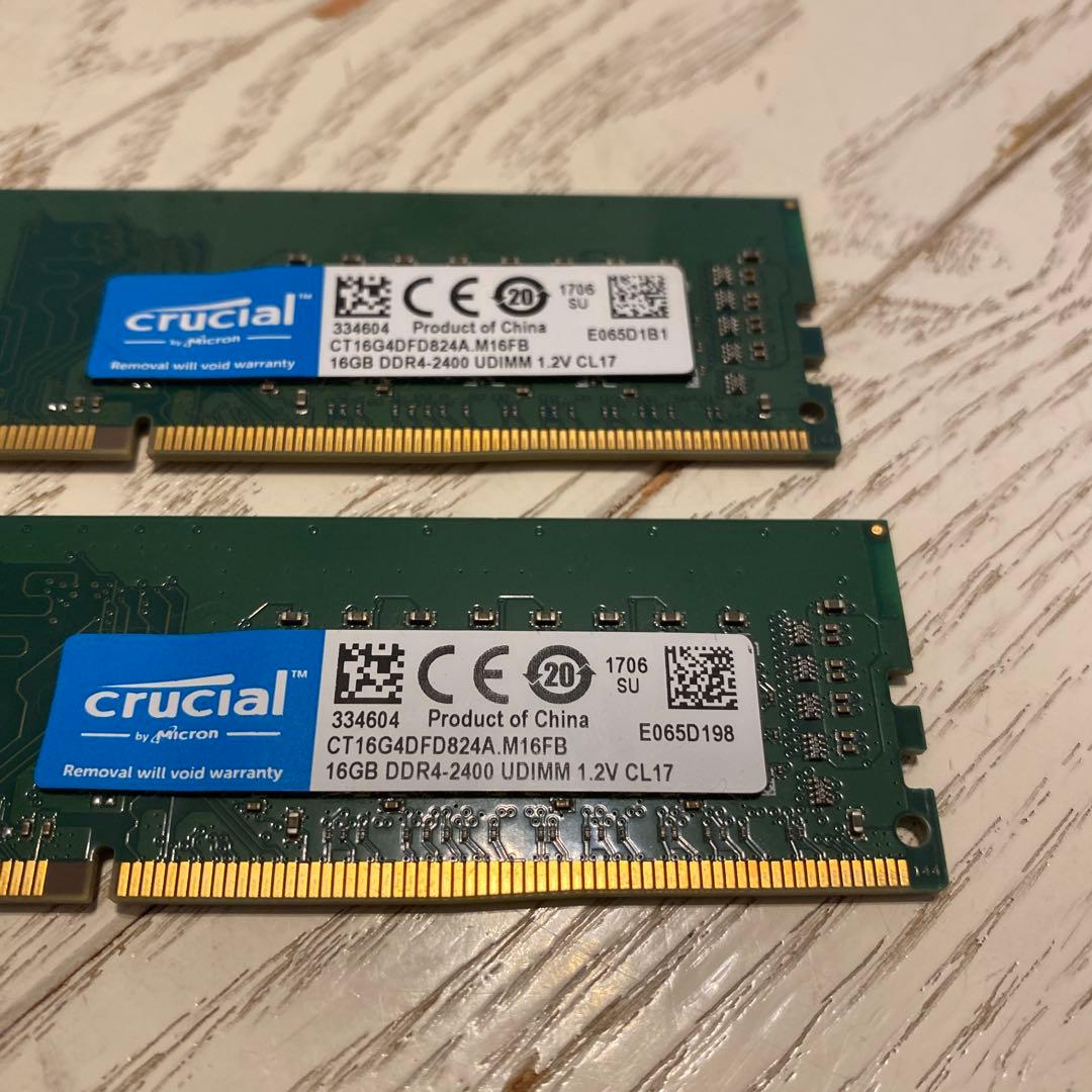Crucial DDR4 16GB 2400MHz メモリ×2 32GB