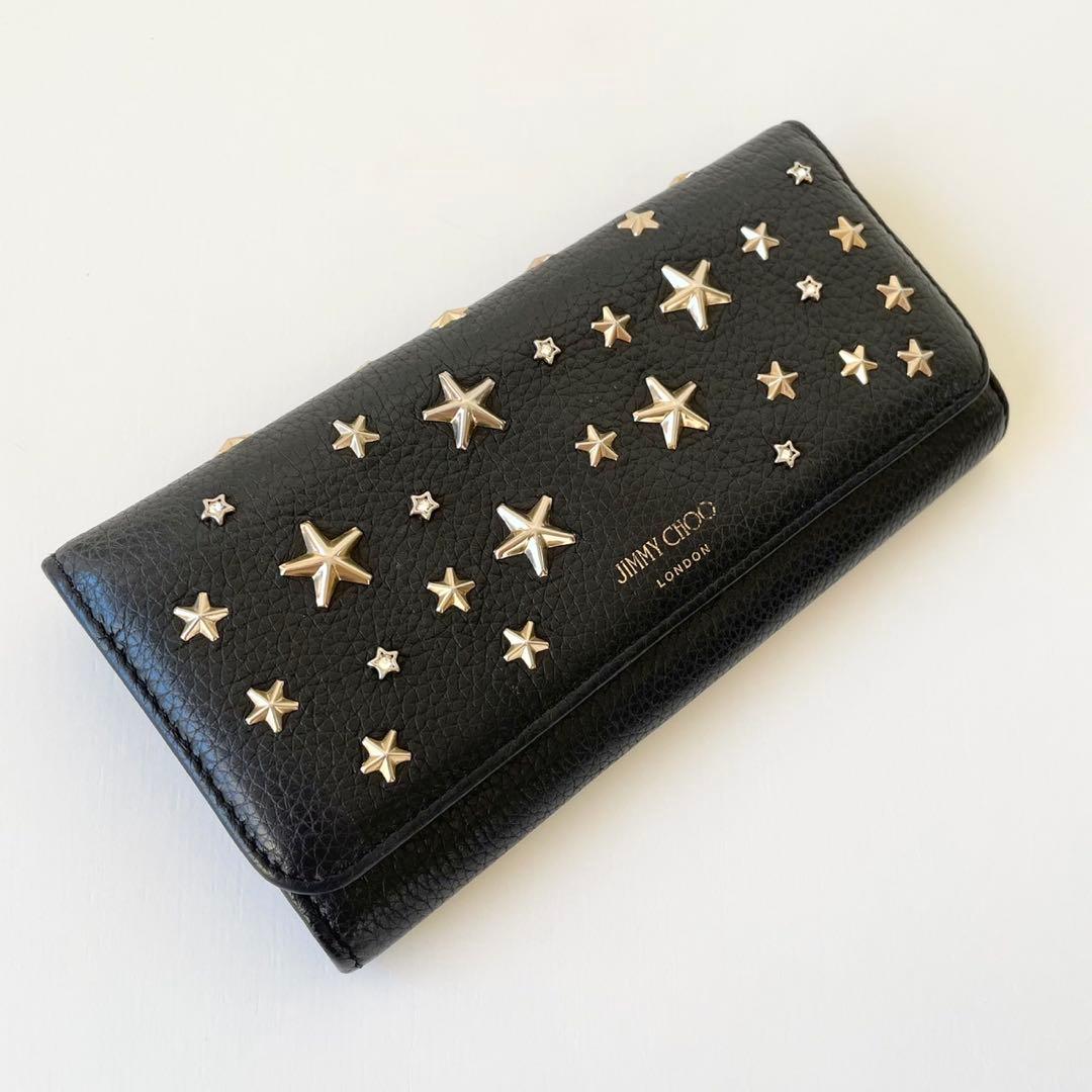 【極美品】JIMMY CHOO 長財布 クリスタル スタースタッズ付き 黒