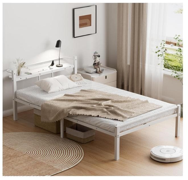 ベッドフレーム シングル ベッド 宮棚 2口コンセント パイプベッド　床下収納