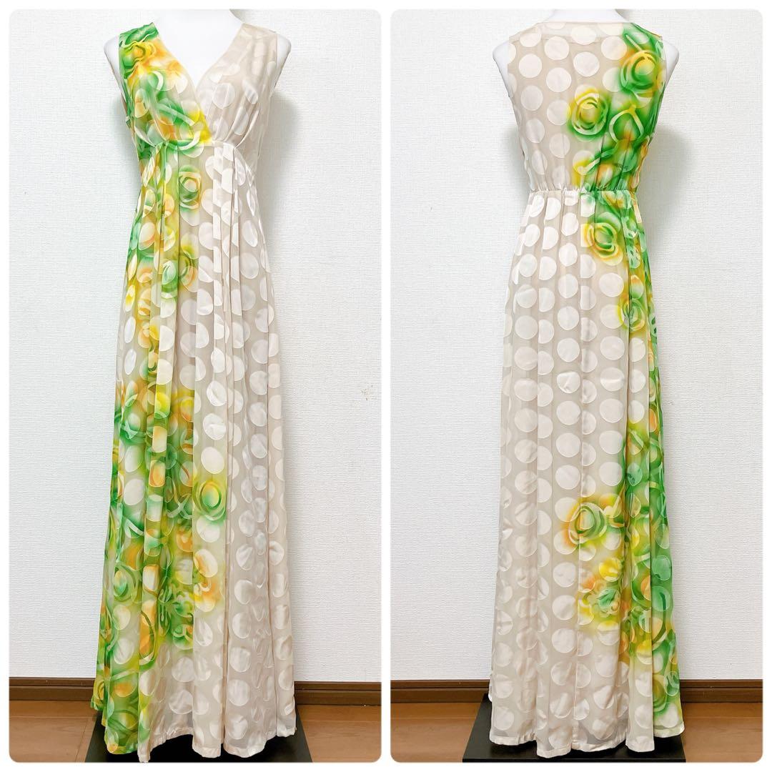 ヨーカン　ワンピース　ドレス　ドット　花柄　グリーン系