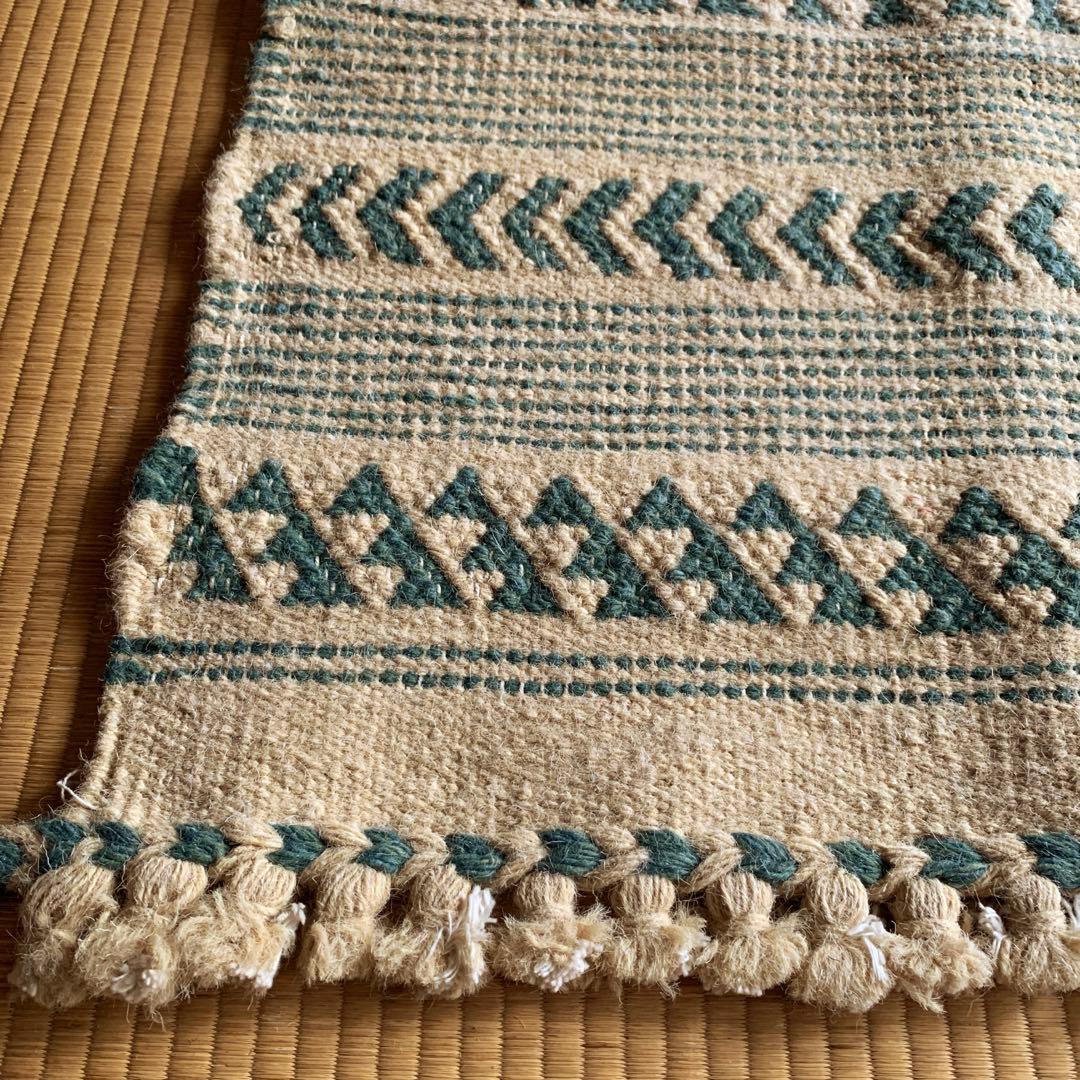 新品　草木染め羊毛　ラグ　インド