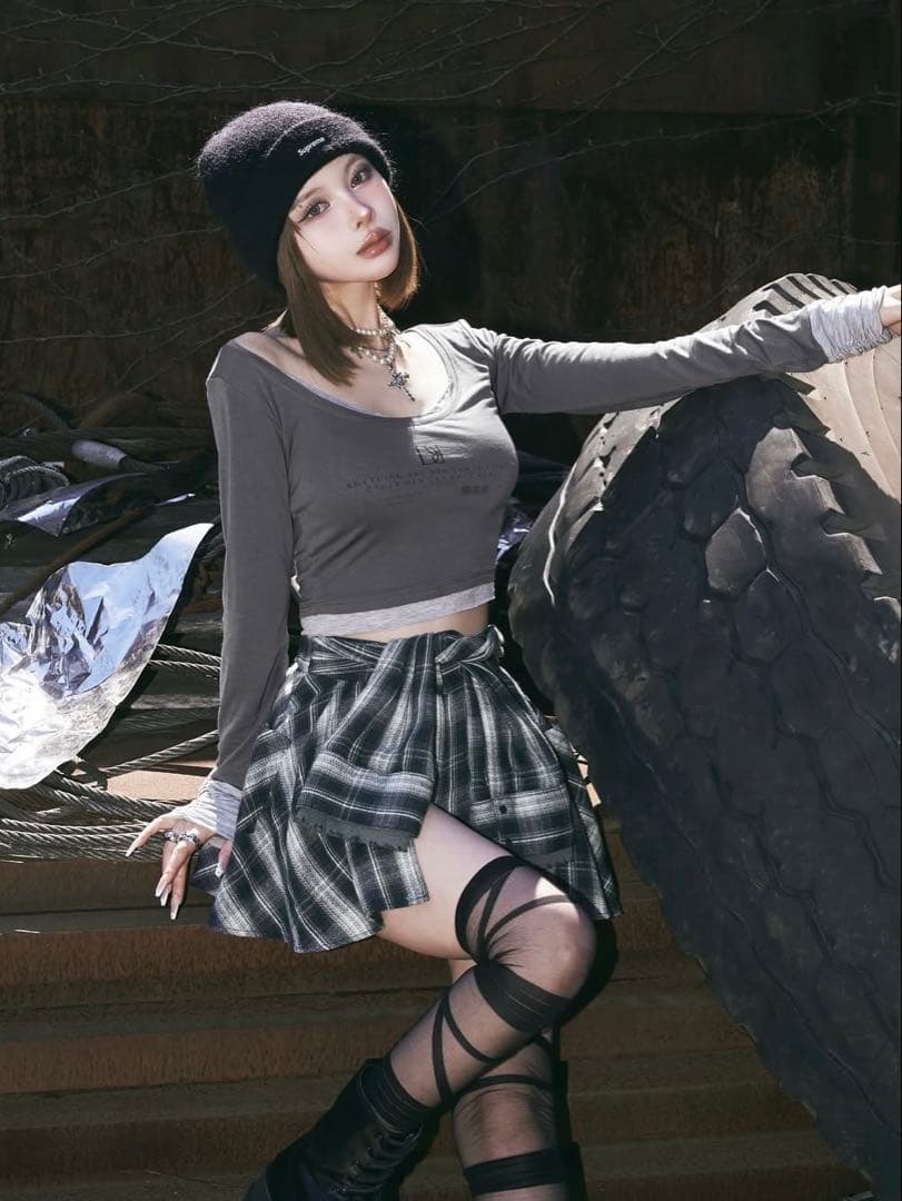 Darich レイヤードチェックショートパンツ　Freeサイズ