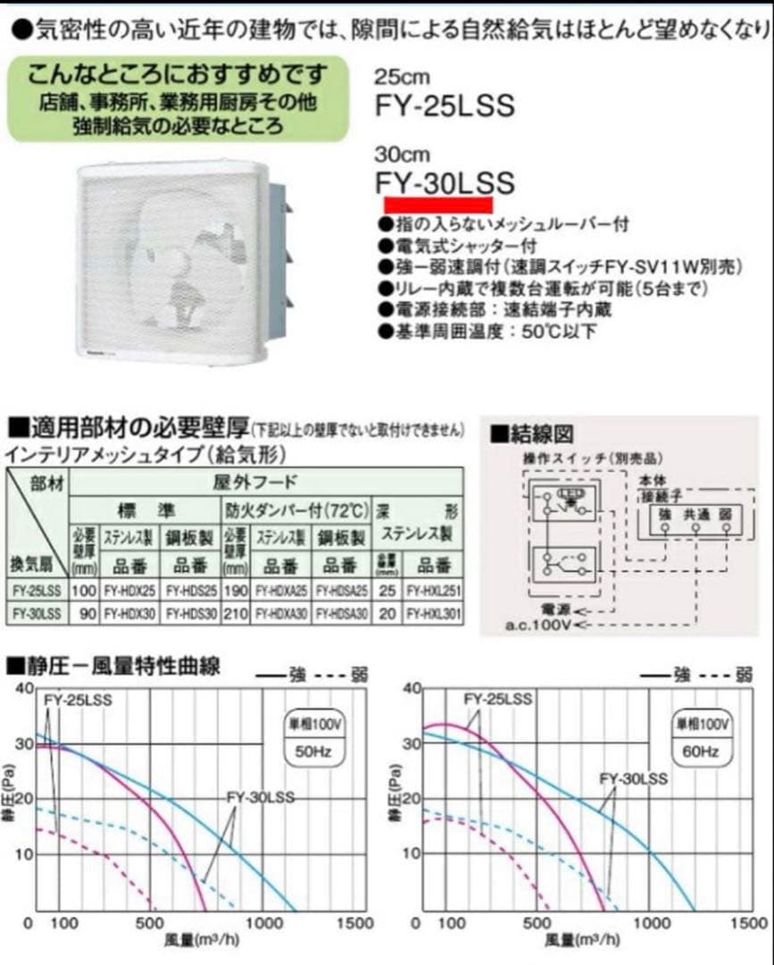 パナソニックFY-30LSS羽根径 30cm インテリア形・低騒音形有圧換気扇