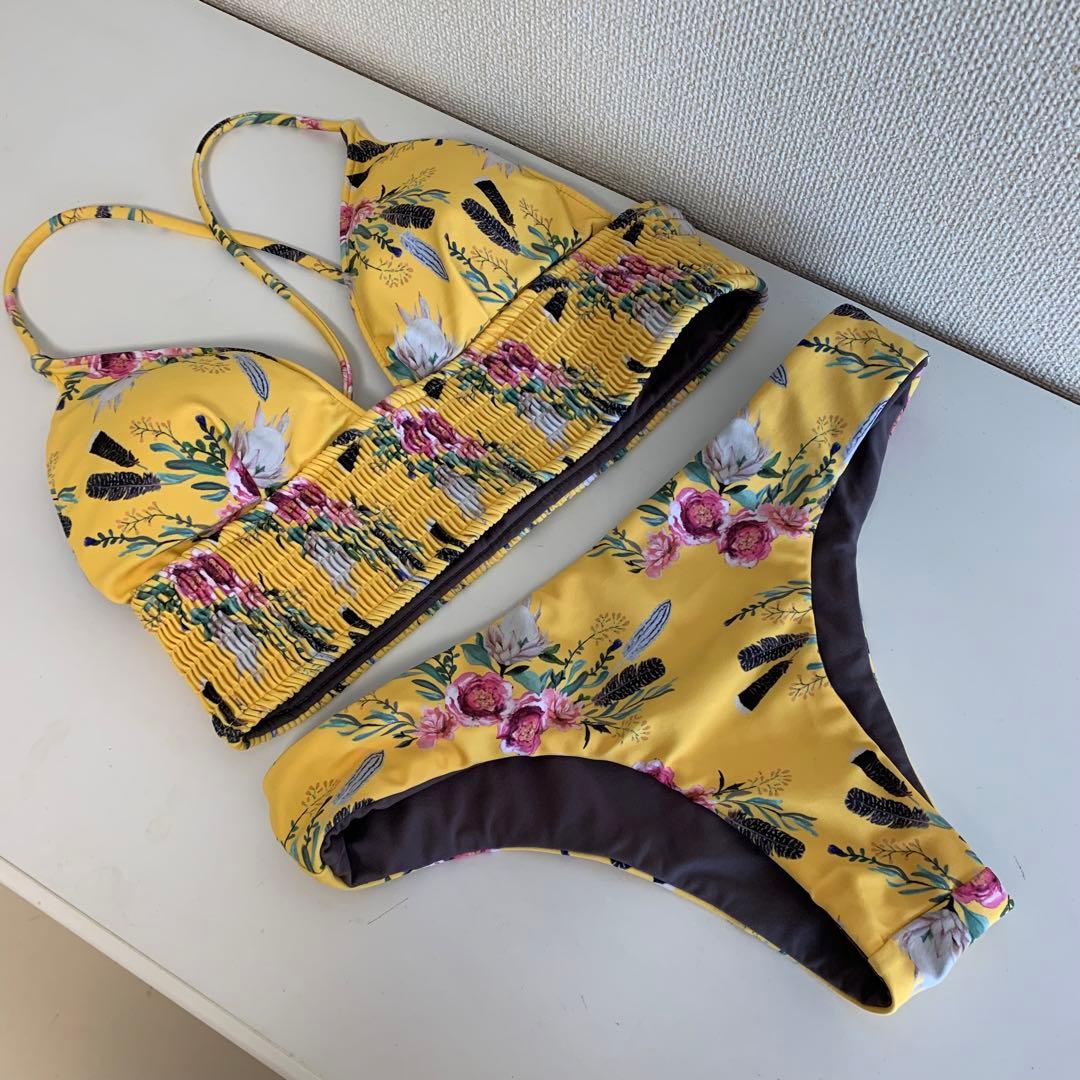 【アリシアスタン】フラワープリント セパレート水着 イエロー