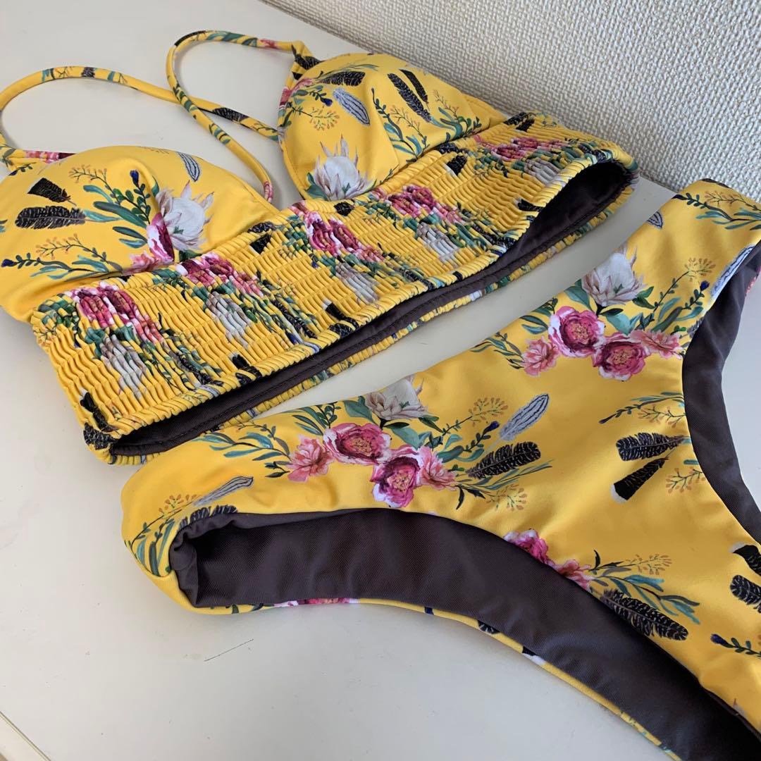 【アリシアスタン】フラワープリント セパレート水着 イエロー