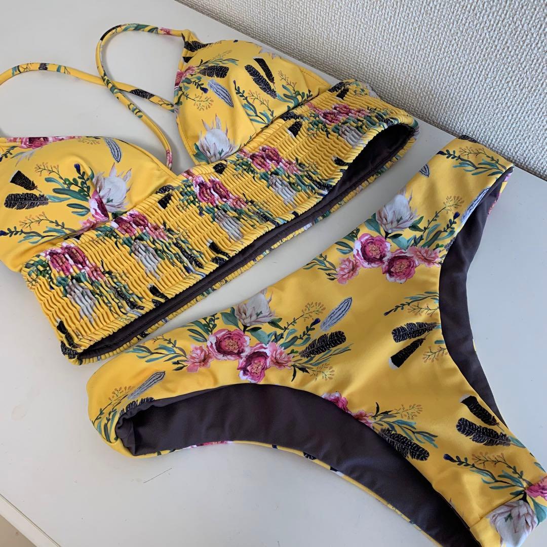 【アリシアスタン】フラワープリント セパレート水着 イエロー