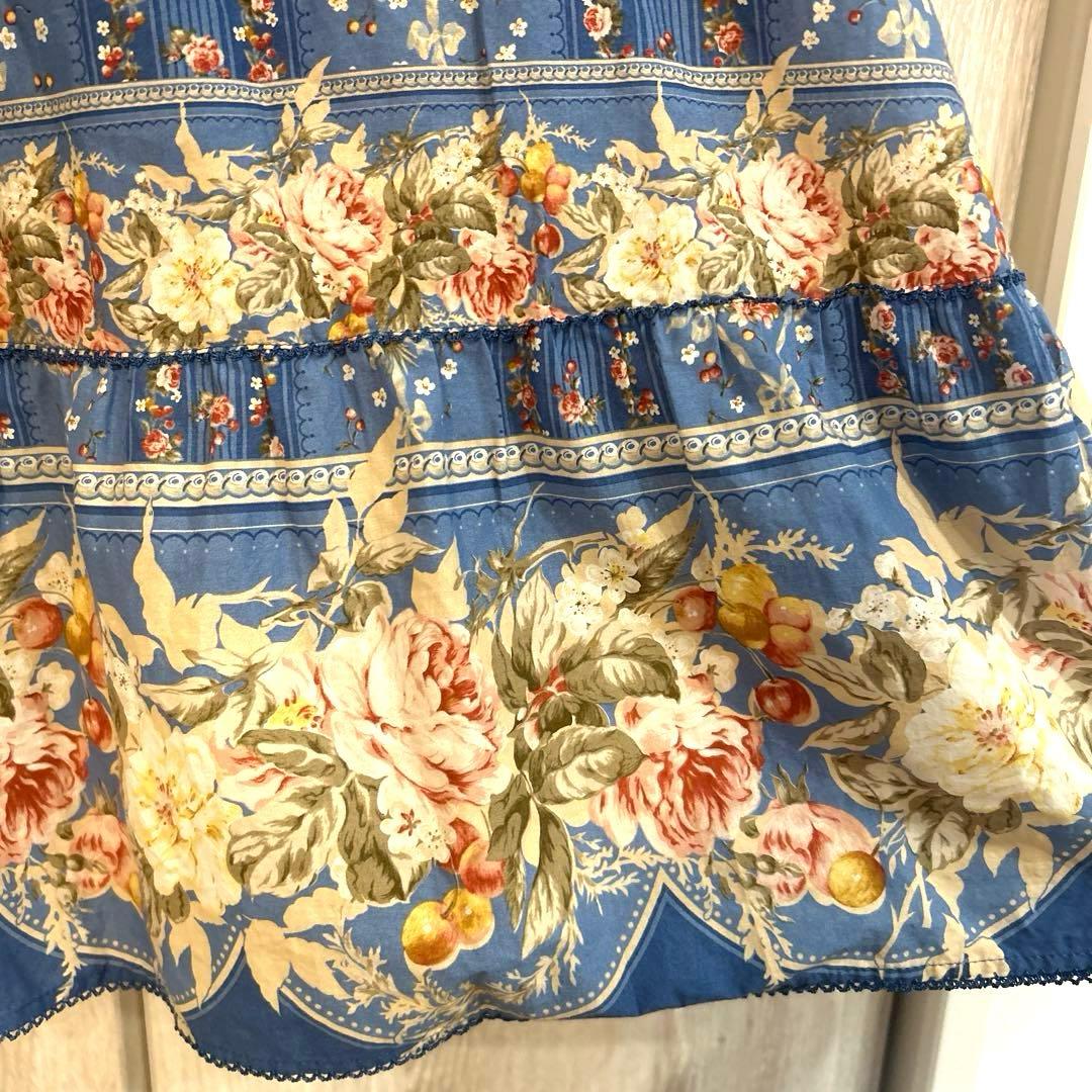 ピンクハウス チェリーローズ　ブラウス チュニック ブルー系 花柄