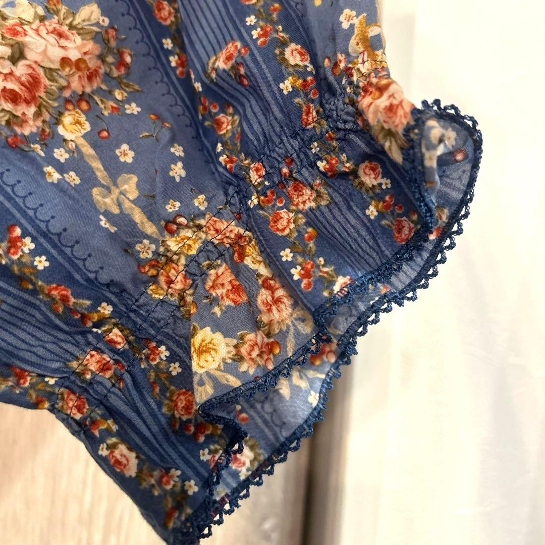 ピンクハウス チェリーローズ　ブラウス チュニック ブルー系 花柄