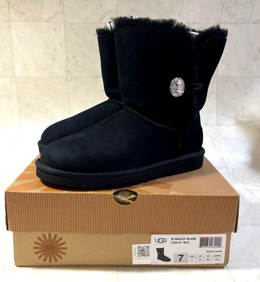 【新品未使用】UGG ブラック ムートンブーツ・スワロフスキー