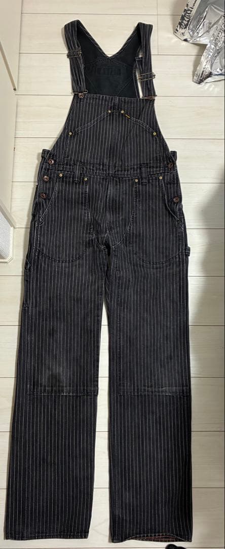 アイアンハート/819/オーバーオール/w32/コットン/ブラック/ストライプ