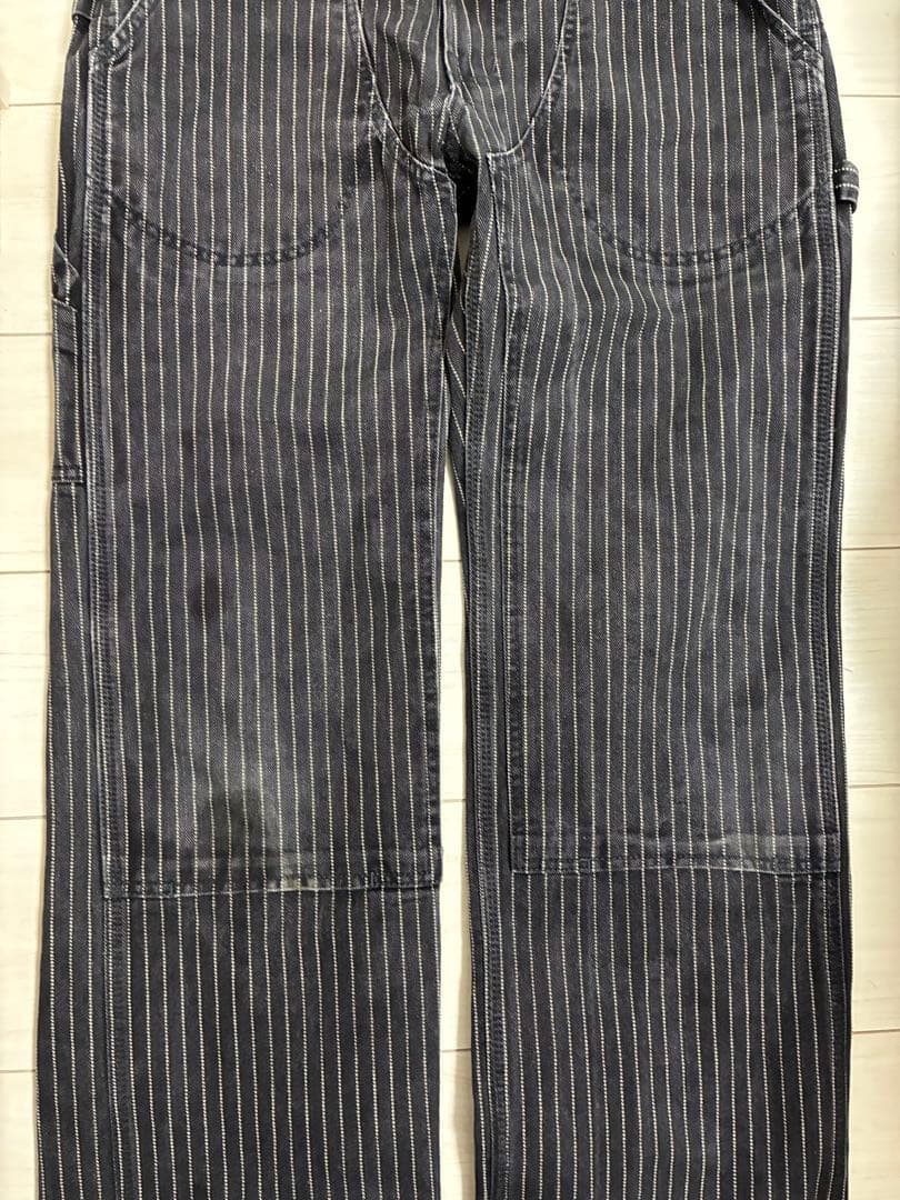 アイアンハート/819/オーバーオール/w32/コットン/ブラック/ストライプ