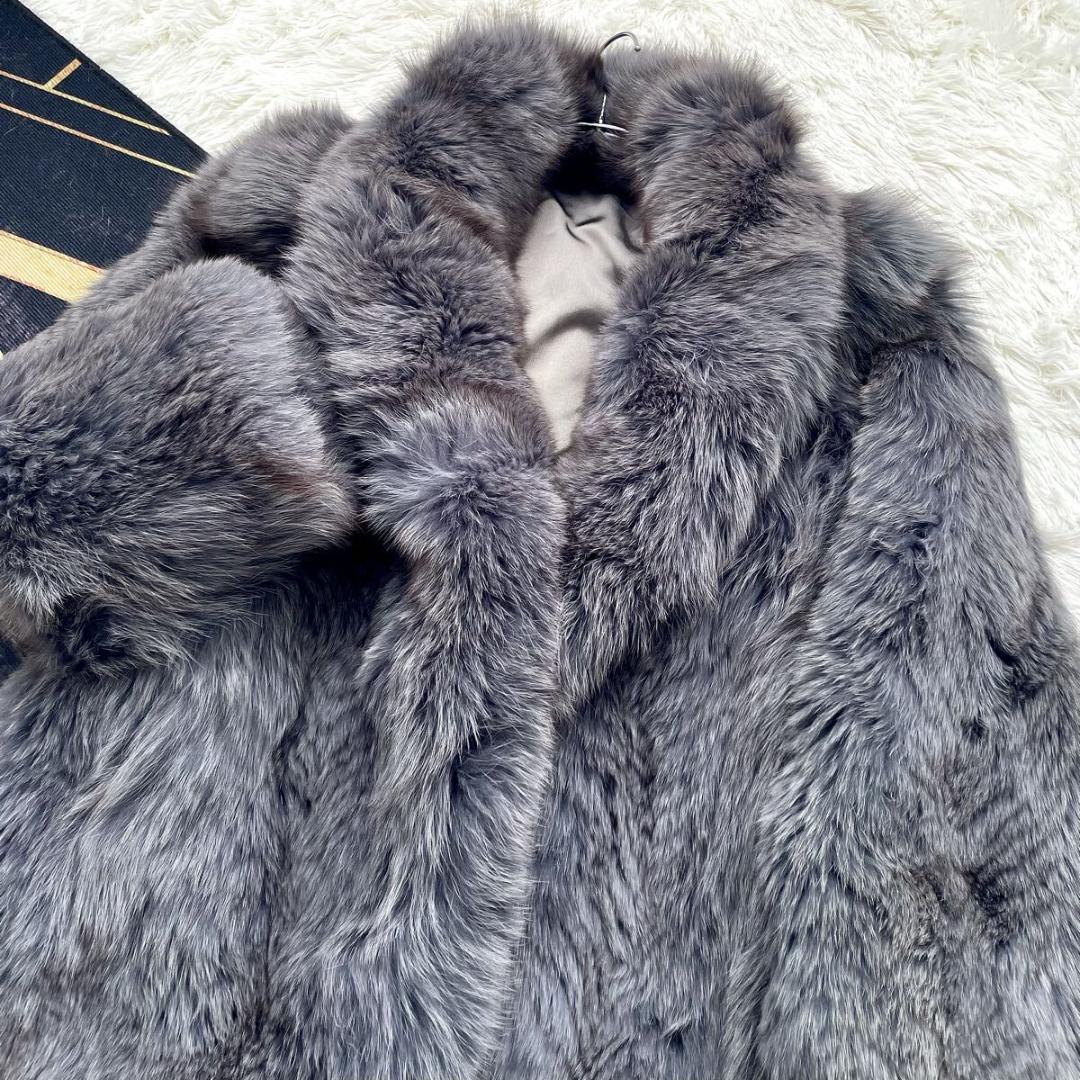 極肉厚◎/総丈85 アッシュブルー◎ サガフォックス ファーコート 毛皮 L