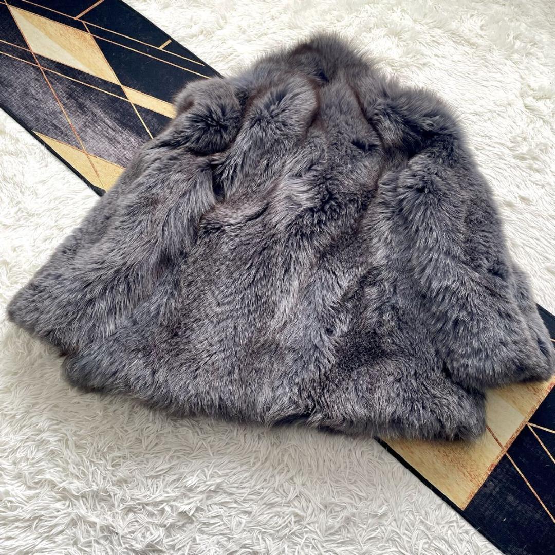 極肉厚◎/総丈85 アッシュブルー◎ サガフォックス ファーコート 毛皮 L