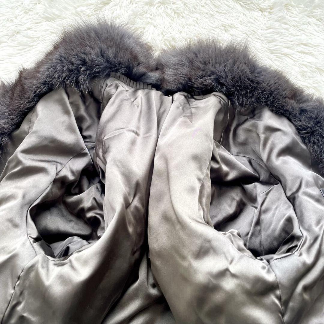 極肉厚◎/総丈85 アッシュブルー◎ サガフォックス ファーコート 毛皮 L