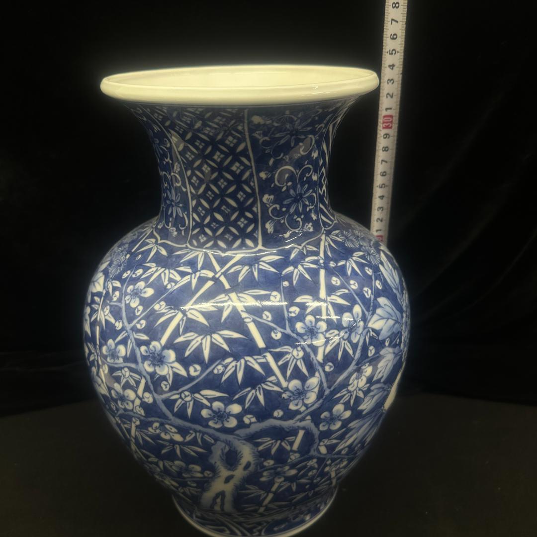 三川内焼 平戸祐祥 染付梅松竹花文祥瑞花瓶