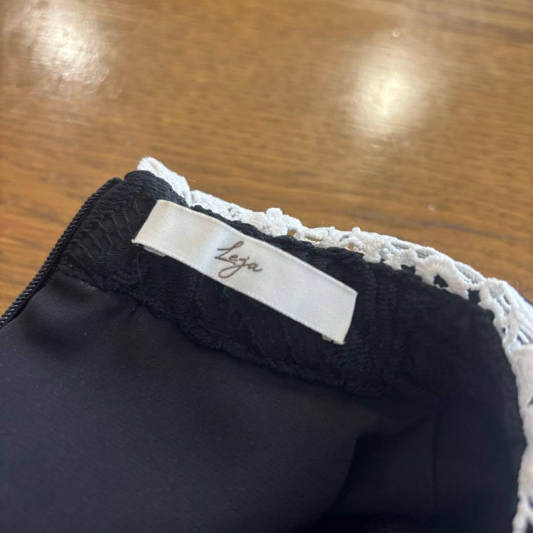 JEJAレースビッグカラー花柄ワンピースドレス レース襟付きブラックドレス