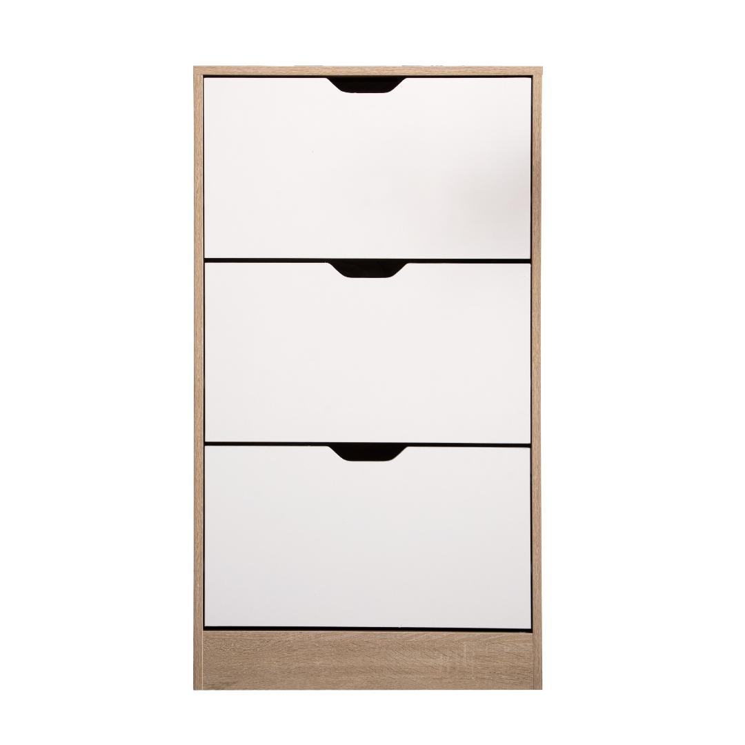 ナチュラル色 下駄箱 3段 シューズラック 玄関収納 引き出し ひとり暮らし