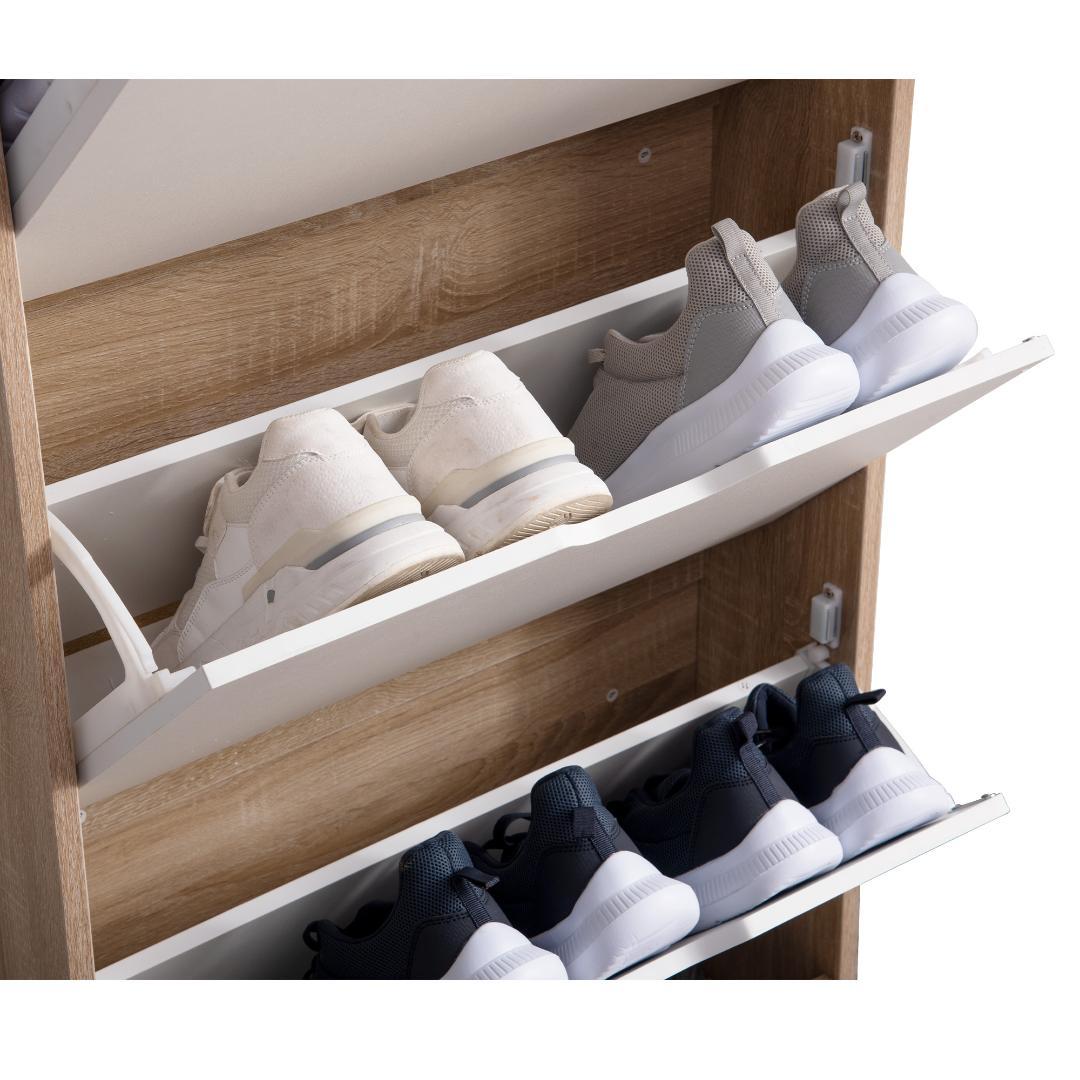 ナチュラル色 下駄箱 3段 シューズラック 玄関収納 引き出し ひとり暮らし