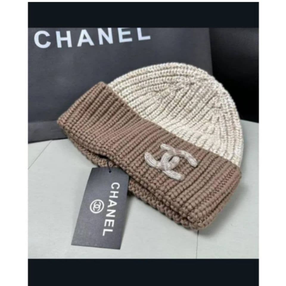 CHANEL ニット帽 ベージュ/ブラウン