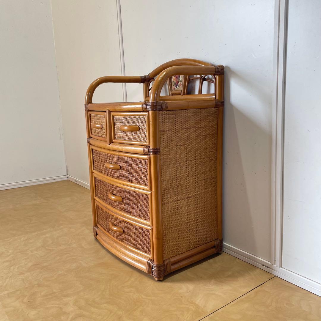 籐 ラタン 4段チェスト 引き出し 収納 タンス 箪笥 電話台 ビンテージ