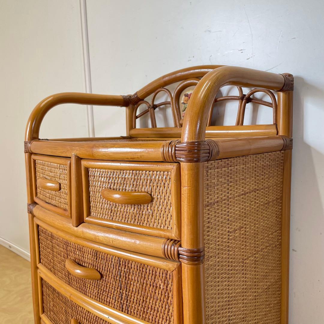 籐 ラタン 4段チェスト 引き出し 収納 タンス 箪笥 電話台 ビンテージ