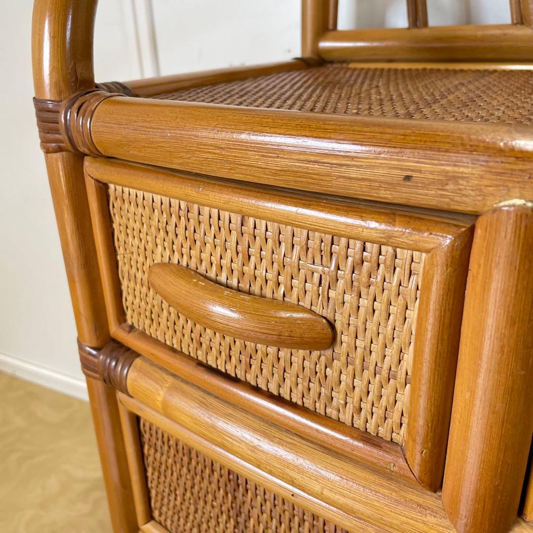 籐 ラタン 4段チェスト 引き出し 収納 タンス 箪笥 電話台 ビンテージ