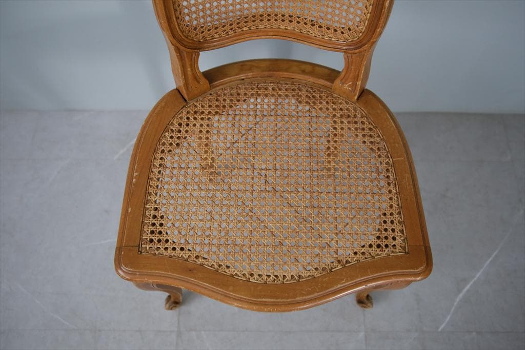フランスアンティーク猫脚ダイニングチェア/椅子イス/籐ラタン(90-190-4)