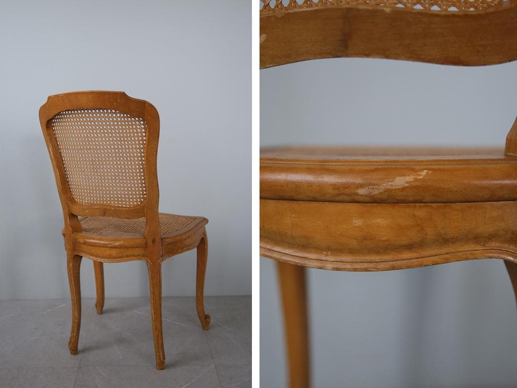 フランスアンティーク猫脚ダイニングチェア/椅子イス/籐ラタン(90-190-4)