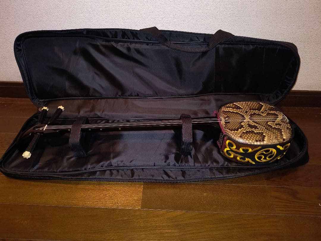 三線 本体 蛇皮 強化張り ソフトケース付き