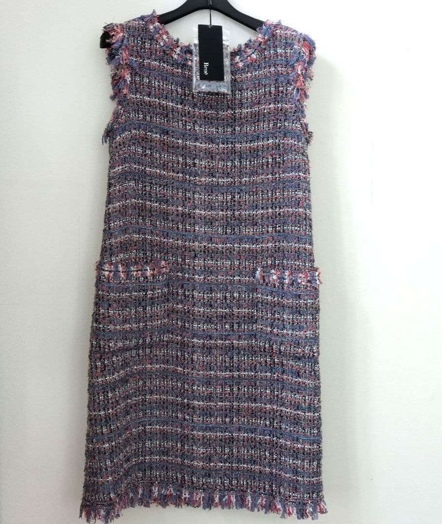 美品Rene 36　ファンシー　ツイード　ワンピース　ピンクパープル系ACT3