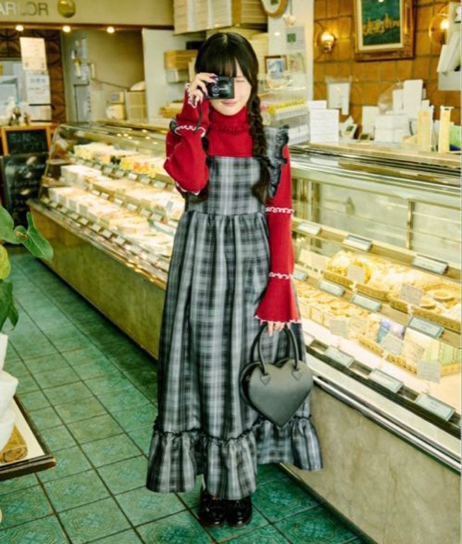 【クティールとレトロ】2WAYリボンティアードジャンパースカート＆タートル赤2点