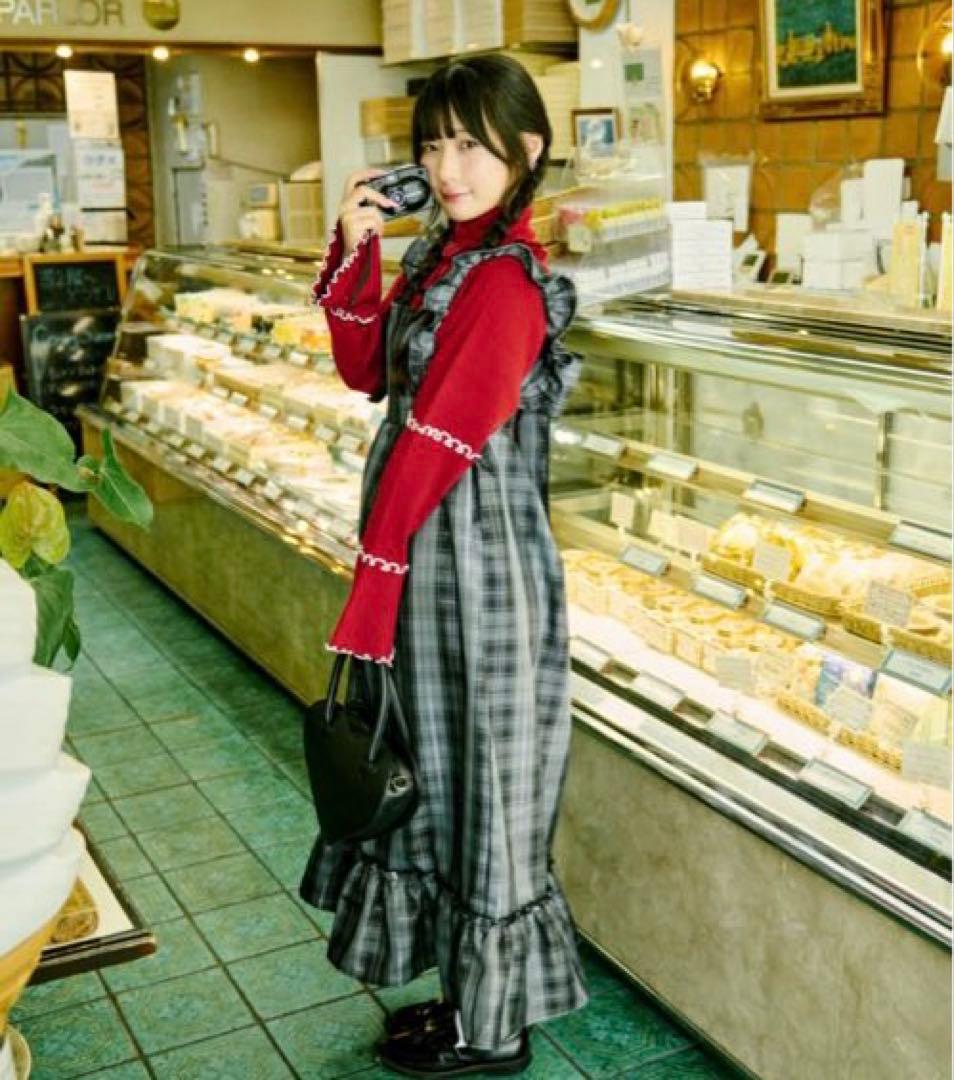 【クティールとレトロ】2WAYリボンティアードジャンパースカート＆タートル赤2点