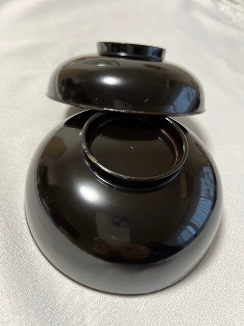 蓋付吸い物椀　曳舟蒔絵　10客　木製　時代物