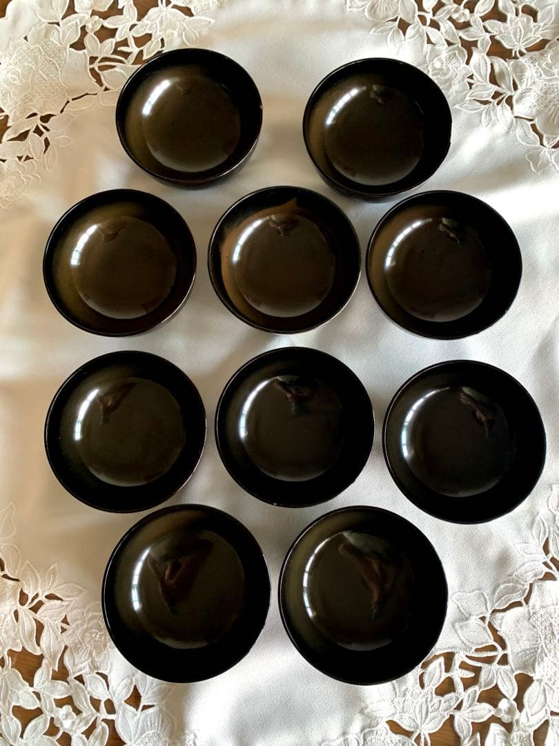 蓋付吸い物椀　曳舟蒔絵　10客　木製　時代物