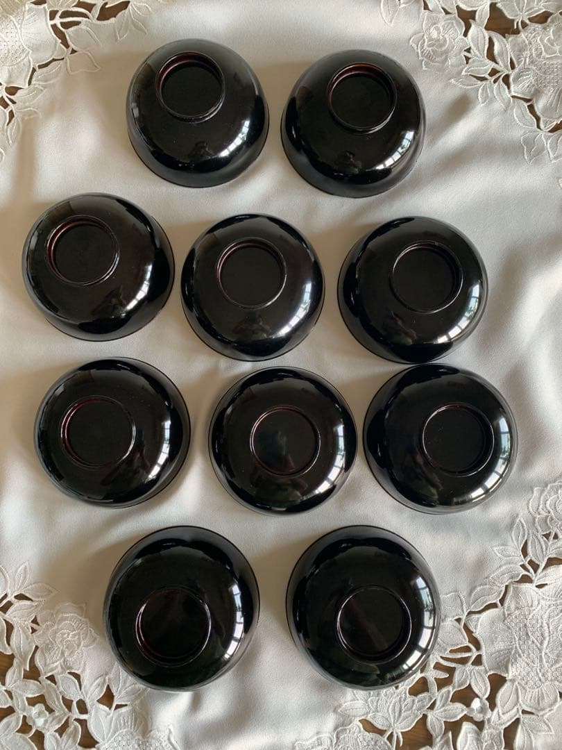 蓋付吸い物椀　曳舟蒔絵　10客　木製　時代物