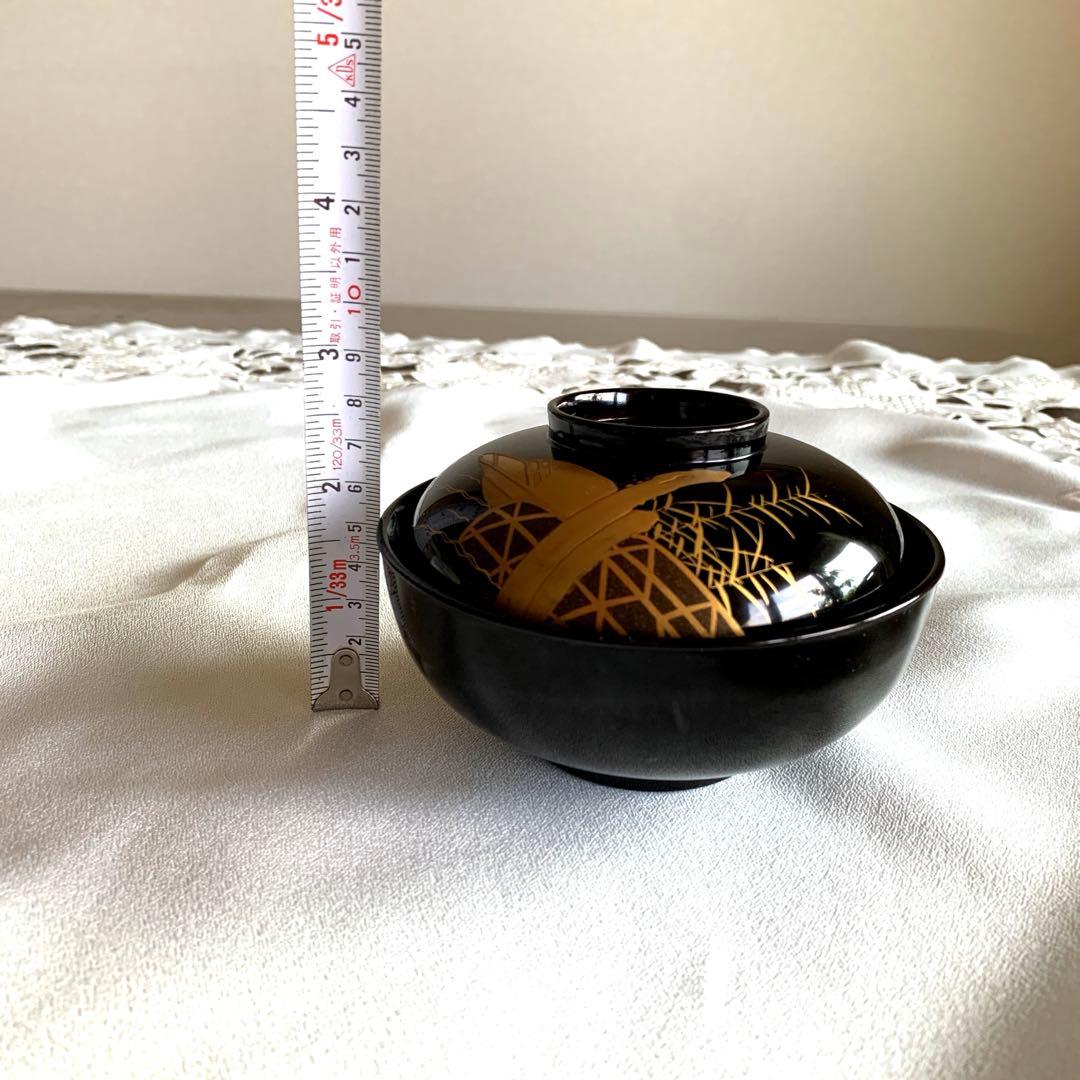 蓋付吸い物椀　曳舟蒔絵　10客　木製　時代物