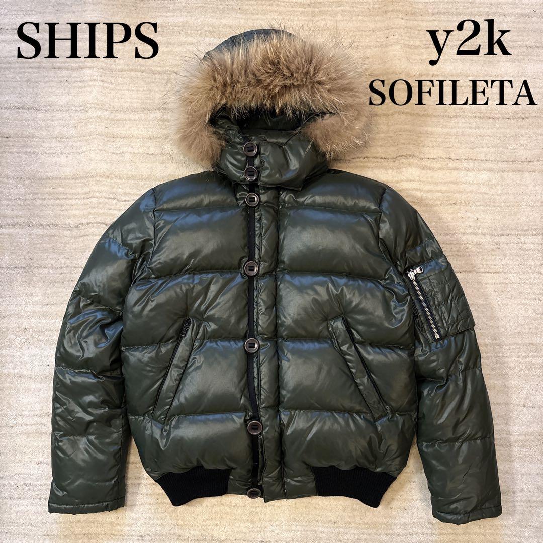 y2k archive ダウンジャケット フード ファー 短丈 微光沢 お兄系
