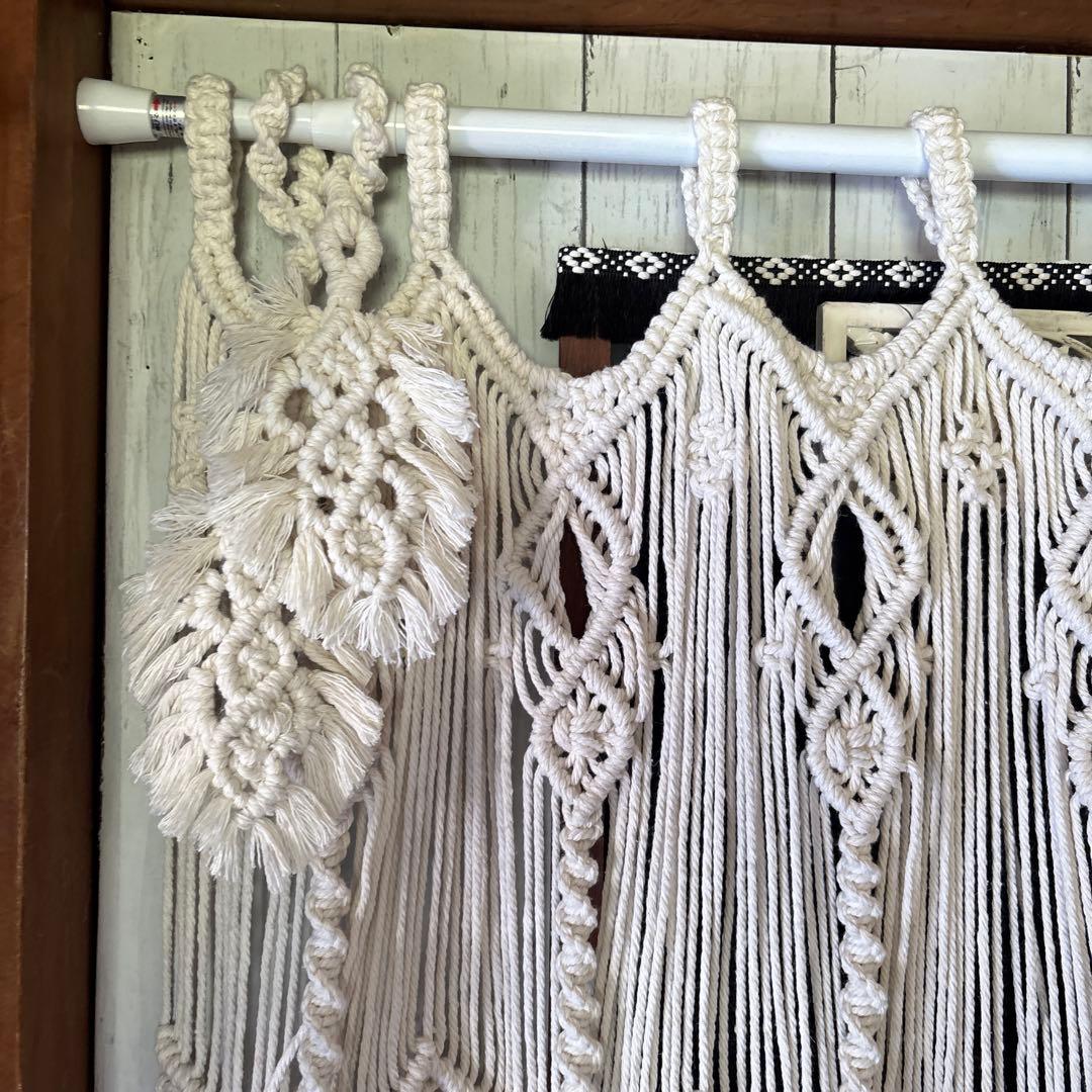 マクラメ　カフェカーテン　フェザータッセル２個付き