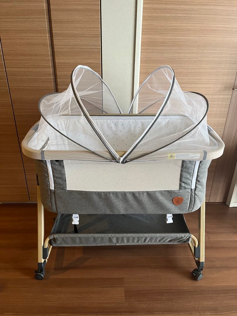 HZDMJ ベビーベッド マット&敷きパッド付　グレー