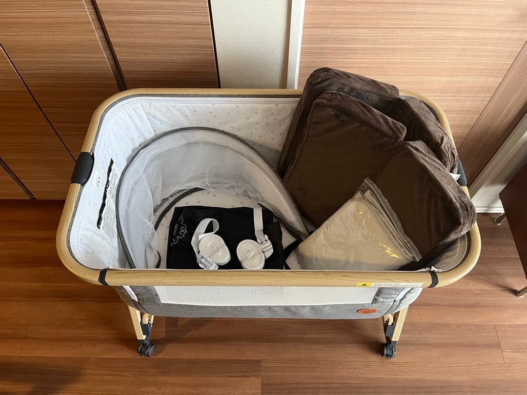 HZDMJ ベビーベッド マット&敷きパッド付　グレー