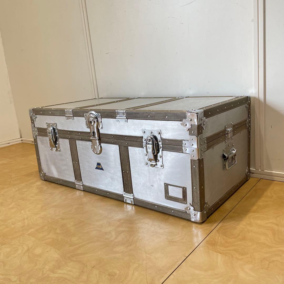 ビンテージ トランク アルミ 船舶 収納 箱 台 ケース ボックス アンティーク
