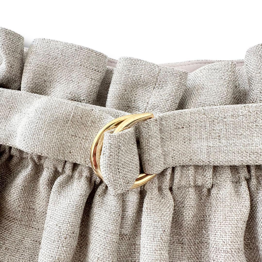 新品 ビアズリー 麻調合繊 前後パンツ 2way ガウチョ ベージュ F