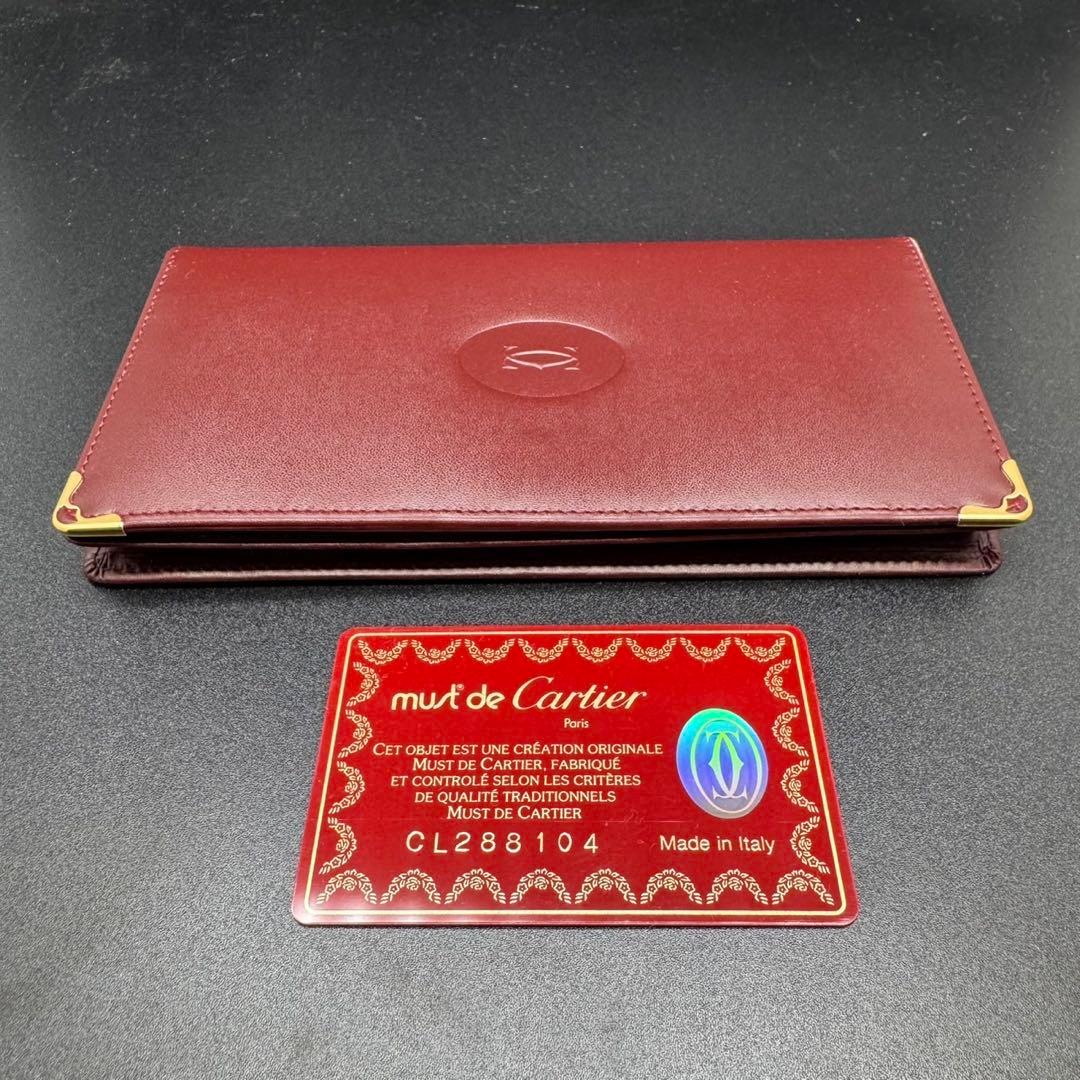 未使用級 Cartier カルティエ 長財布 札入れ カード入れ レザー 赤茶