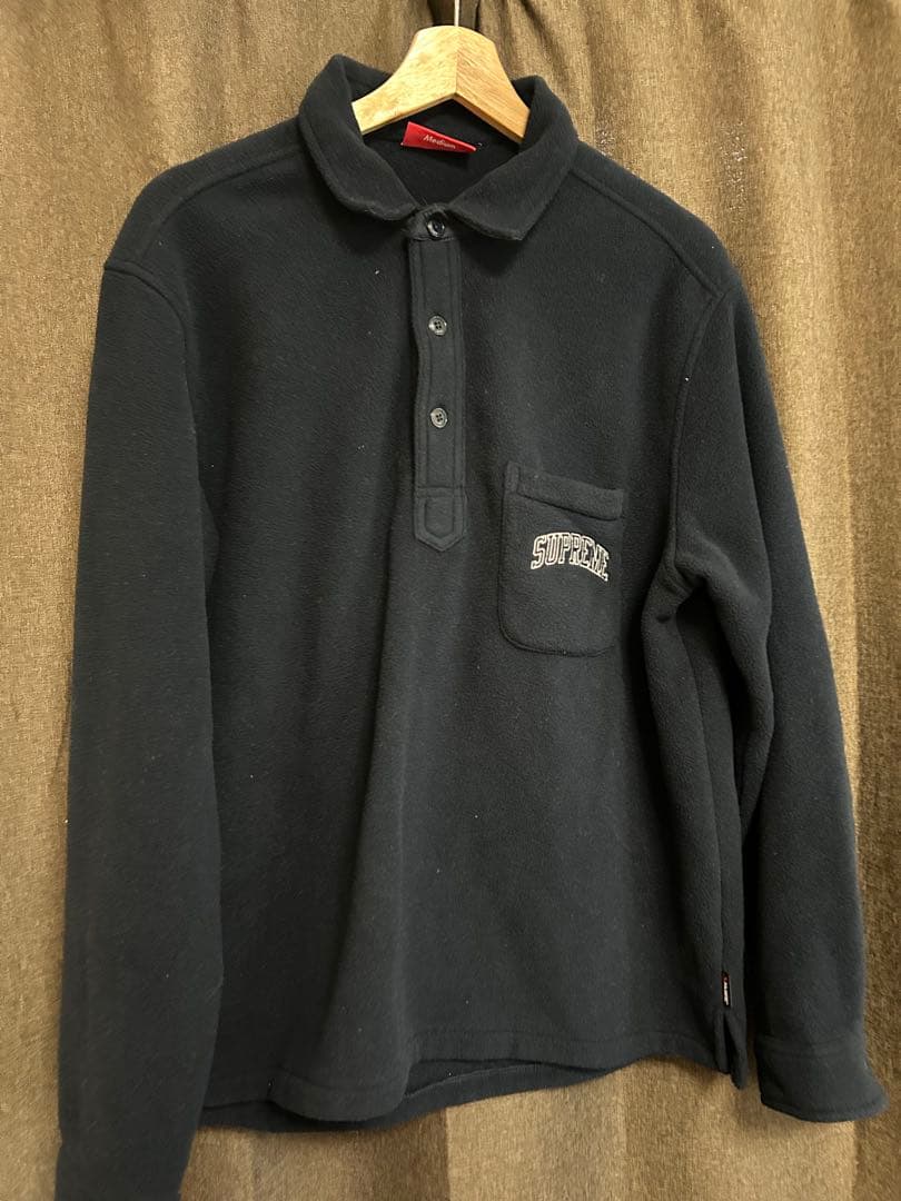 Supreme ワンポイントアーチロゴ刺繍 フリース プルオーバー ポロシャツ