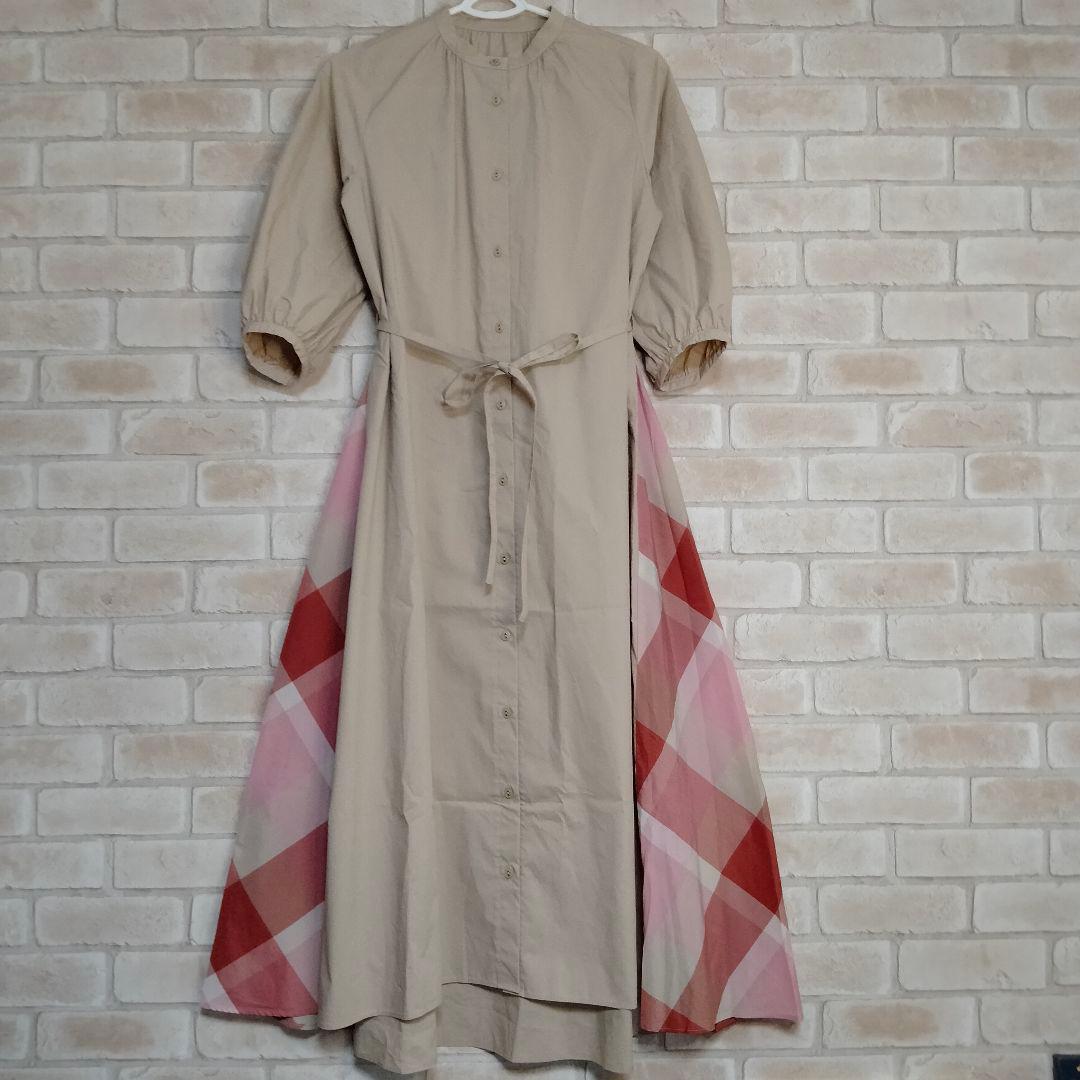 ブルーレーベル ロング ワンピース ベージュ ピンク チェック 38